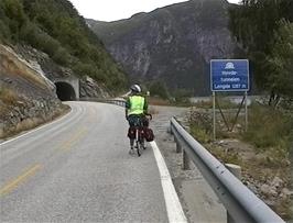36.3 miles, entering Hovde tunnel, 1287m long.  We can just about cycle through this length safely